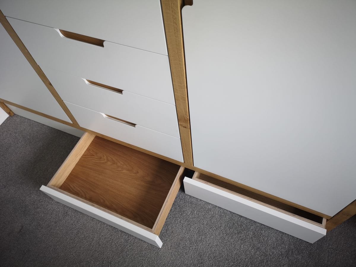 plinth drawers hidden stroage in wardrobe