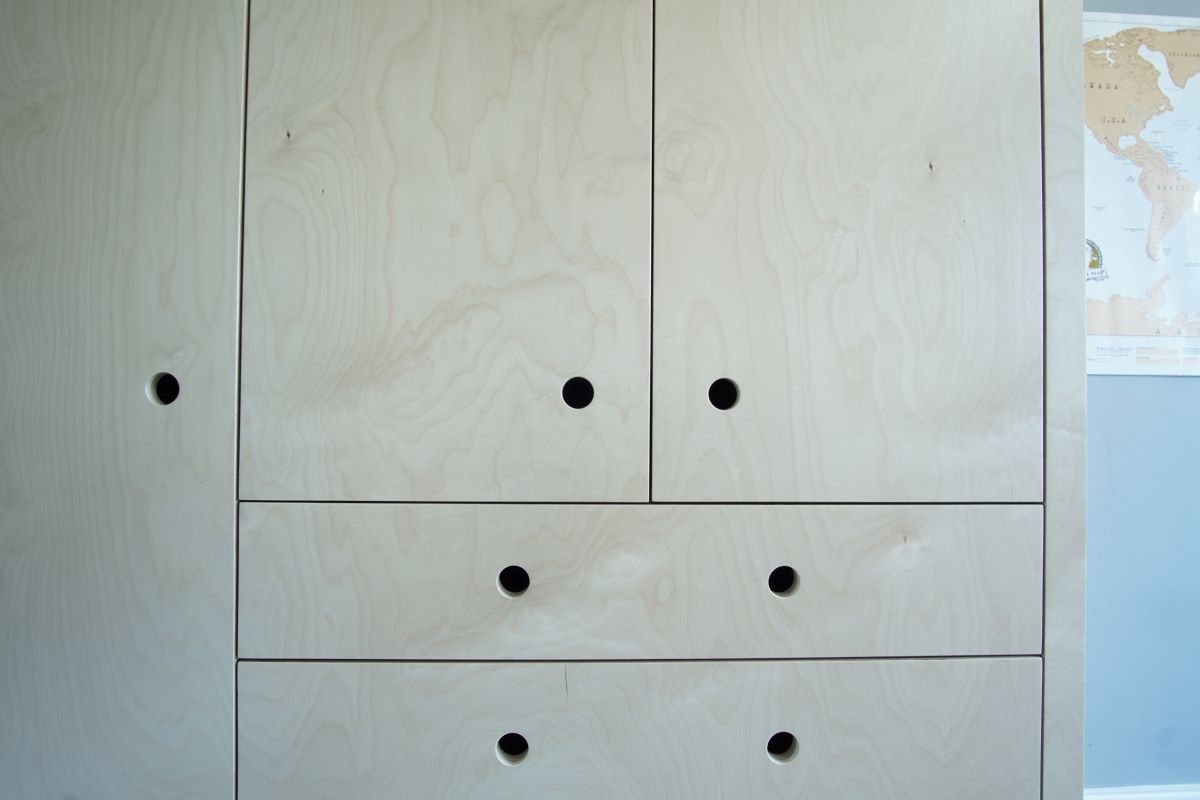 birch plywood wardrobe drawers with cutout handles