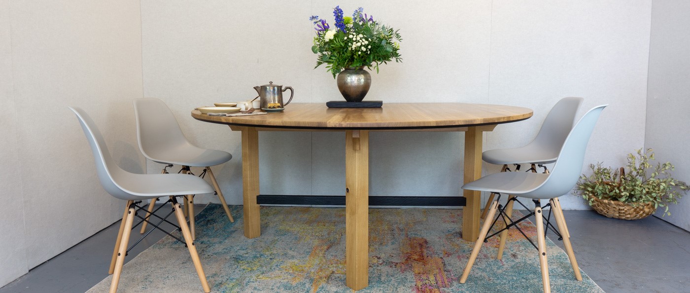 Handmade round oak dining table