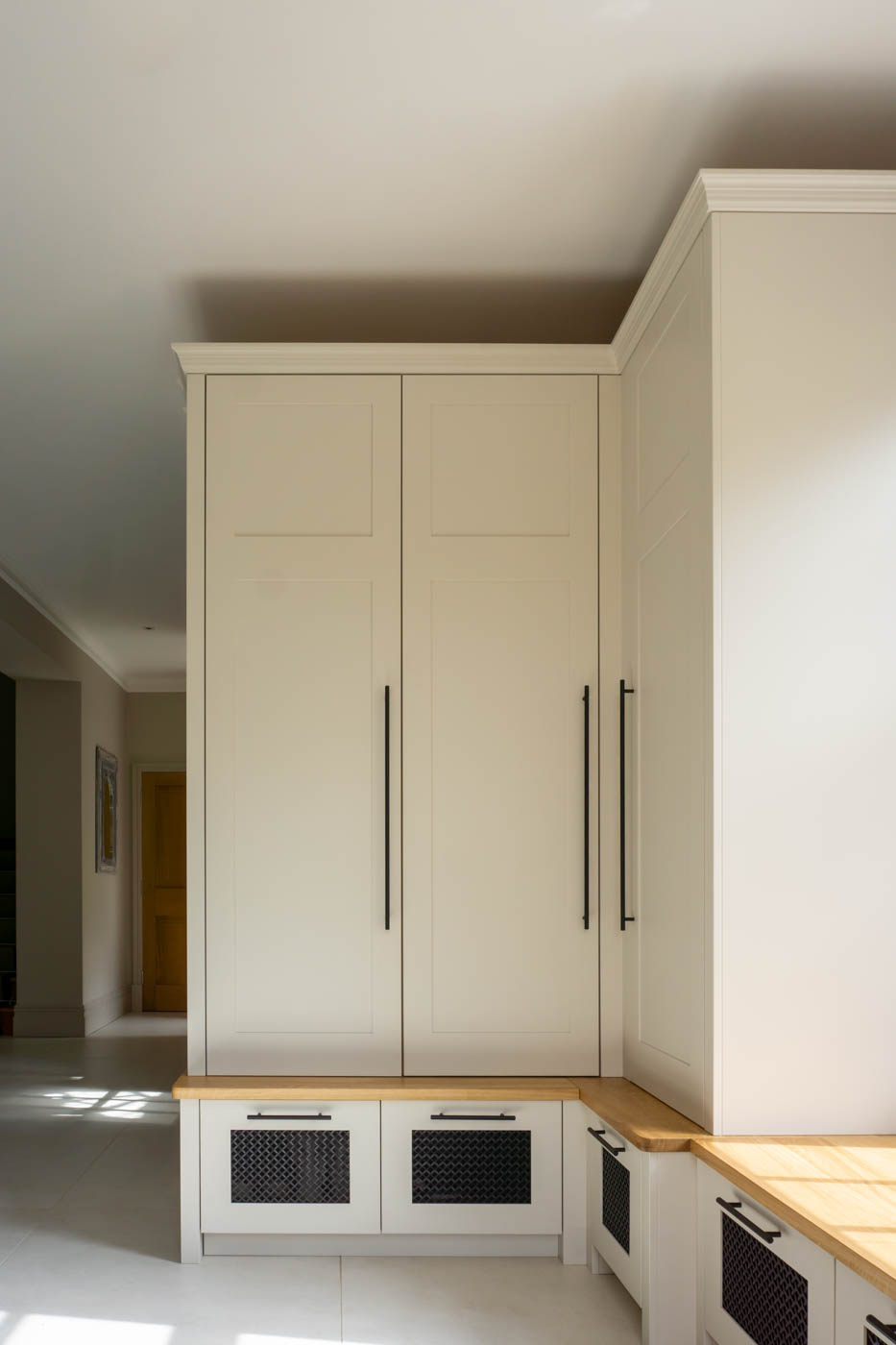 Bespoke fitted boot room with shoe drawers