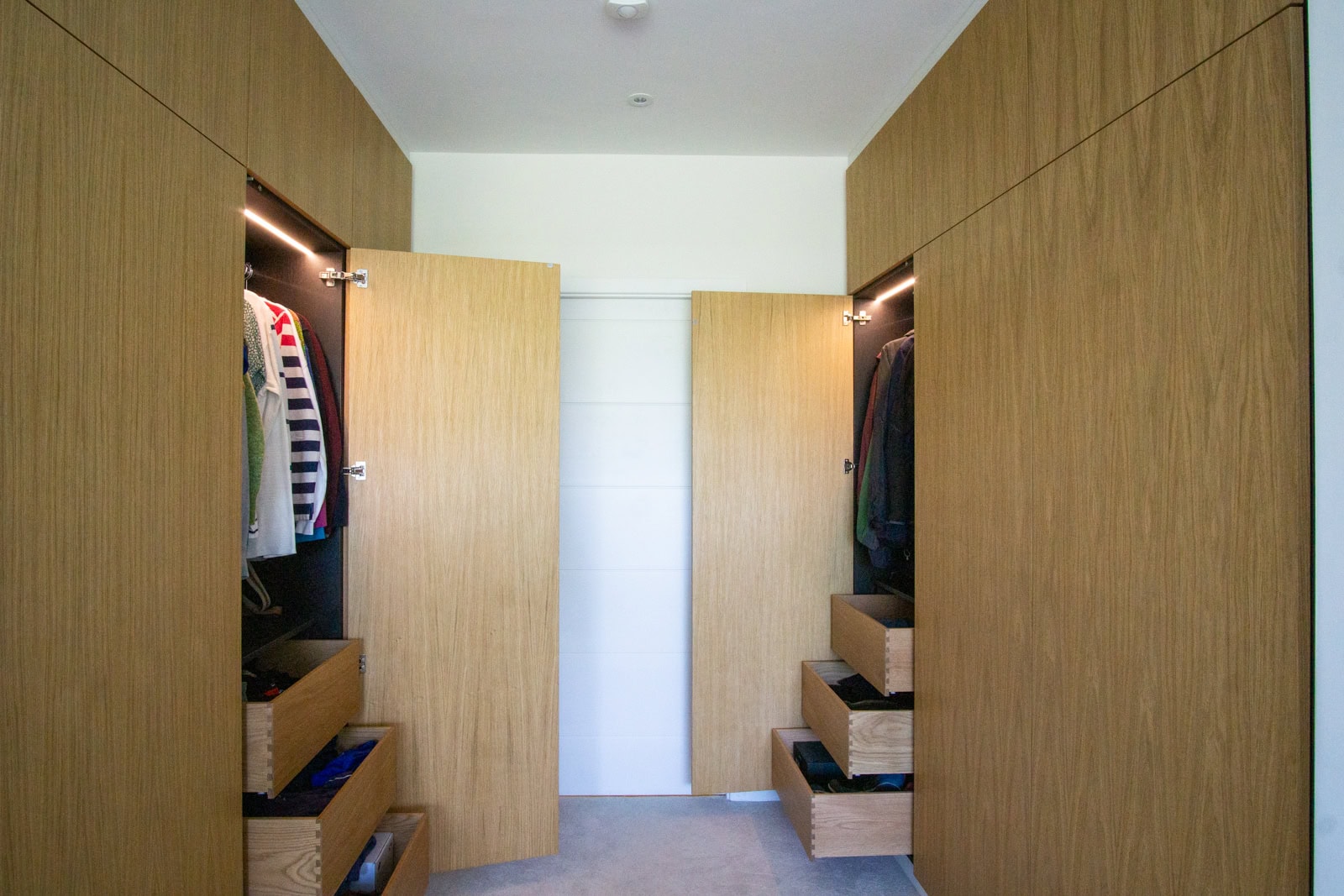 Oak wardrobe interior in black with automatic sensor lighting, made in Bristol