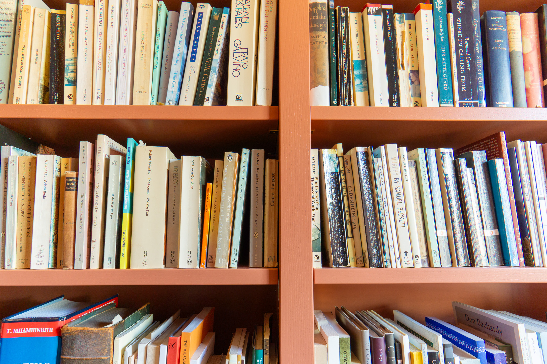 bespoke bookcase library in red with lots of books