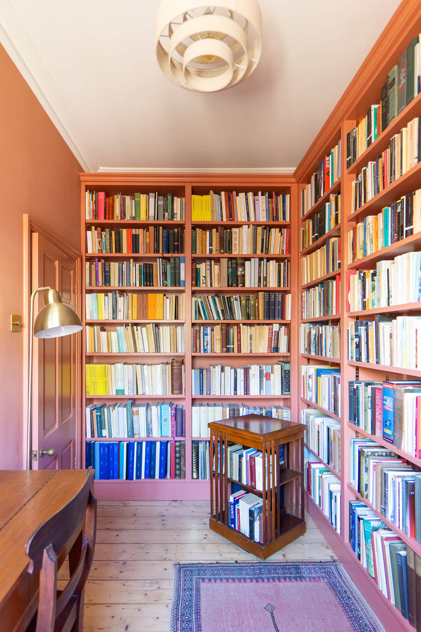 Bespoke Bookcase Library in Farrow & Ball Red Earth with adjustable shelves, designed for a Bristol coach house