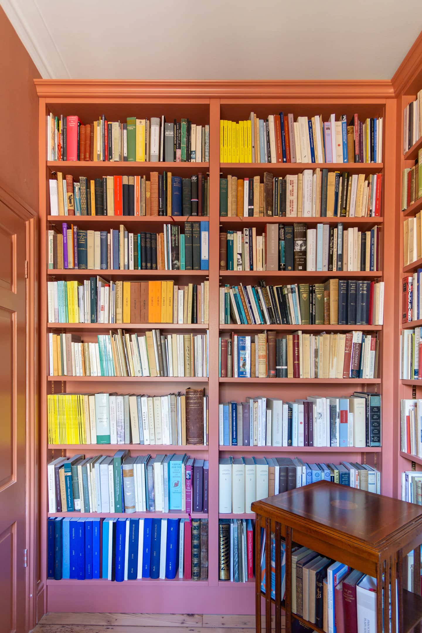 Bespoke Bookcase Library red full of books